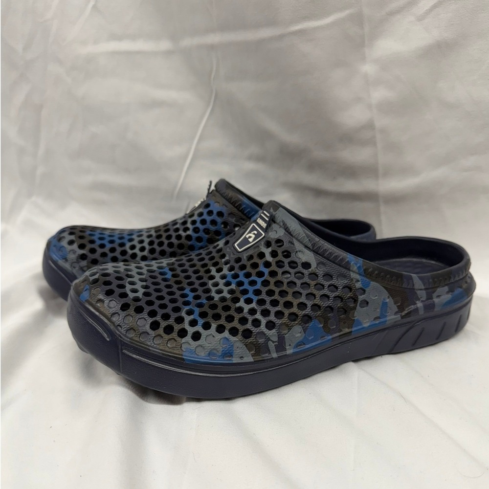 Amoji NEW Unisex Navy‎ Black Camouflage Slip On Clogs Sandals W8/M7